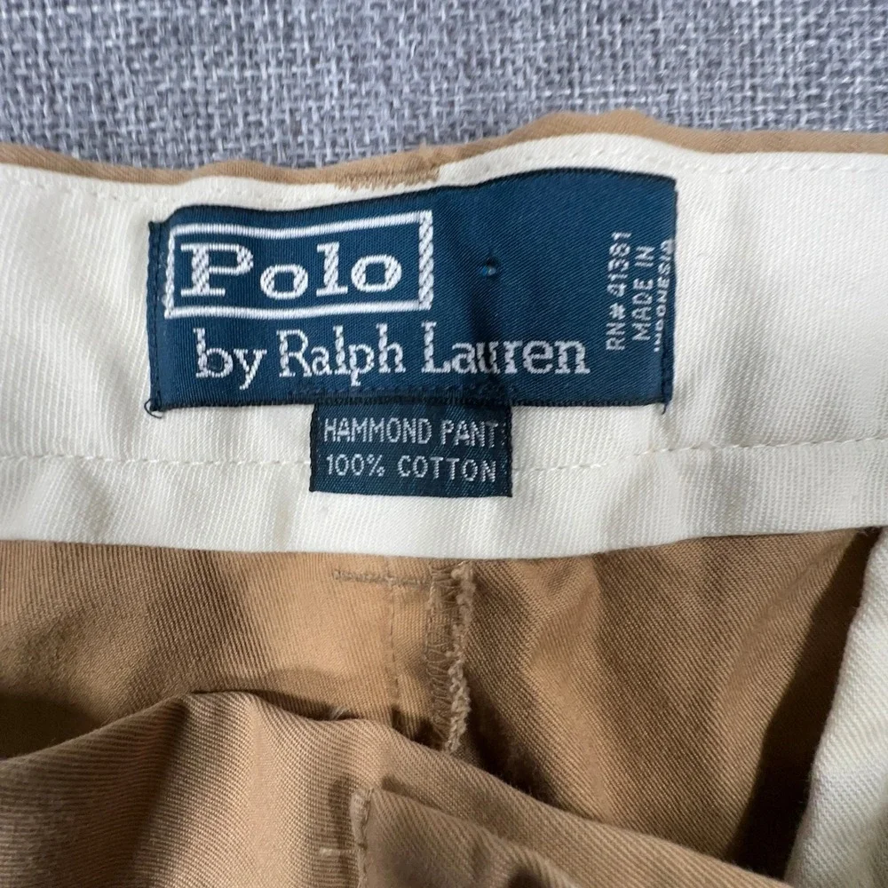 Polo Ralph Lauren Hammond Pant Mens 36x30 (Fits 35x29) Tan Double Pleated Cuffed